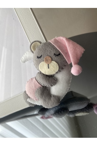 Bebek Odası Çerçeve Aylı Ayıcık Pembe Gri