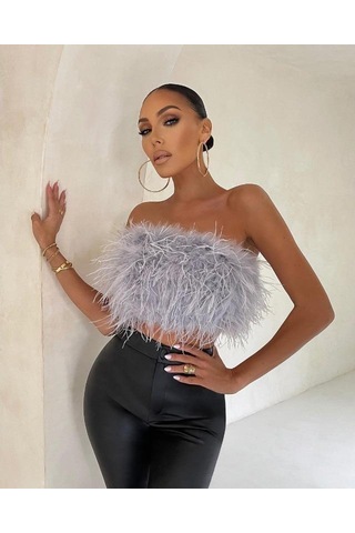 Yaz Modası Kabarık Çok Renkli Kolsuz Tüylü Kılıf Üst Gri