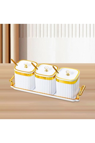 Homyl Kapaklı Ve Kaşıklı Baharat Kavanozu Tuz Şeker Beyaz