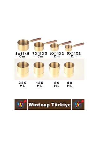 Pratik Mutfak Yemek Hazırlık Bakliyat Sıvı Ölçüm Estetik Gold Renk 4lü Ahşap Saplı Metal Ölçü Kaşığı Çok Renkli