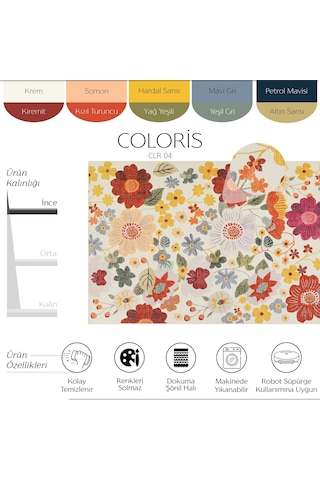 Cool Halı Coloris Çok Renkli İnce Boho Chic Dekoratif Bohem Yıkanabilir Salon Balkon Mutfak Halısı