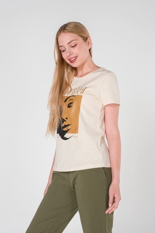 Vıshenka Kadın Bej Baskılı Penye T-Shirt Bej