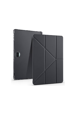 Honor Pad 9 İle Uyumlu Kılıf Silikon Yumuşak Kalem Bölmeli Esnek 4 Farklı Stand Olabilen Tablet Kılıfı Siyah Arka Kapak