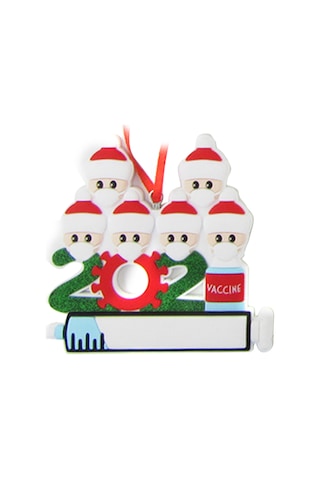 Mufunye 2021 Özel Aile 6 Kişi Noel Ağacı Süsü - Maske Ve Aşı Temalı, Kişiselleştirilebilir, Hatıra Hediyesi, Reçine Malzeme, Ev Dekorasyonu