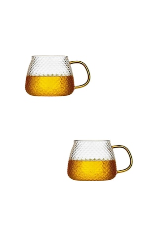 Morponi Borosilikat Cam Lüks Buzlu Cam Kupa Gold Sap Detaylı 350 Ml 2 Adet Şeffaf