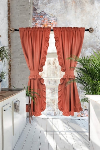 Poli Perde Çift Kanat Dikey Fırfırlı Kiremit