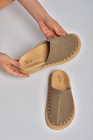 Fox Shoes Y918132902 Vizon Süet Önü Kapalı Sabo Terlik