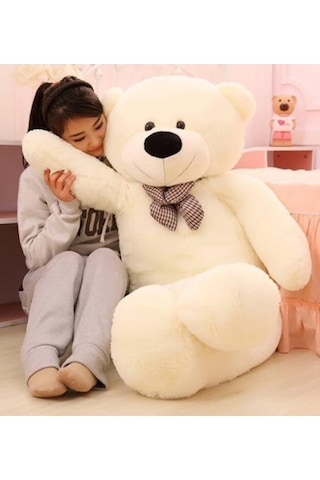 130 Cm Papyonlu Sevimli Büyük Peluş Ayıcık- % 100 Yerli Pembe