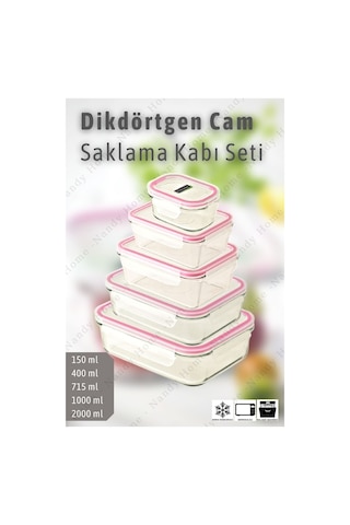 Glasslock Dikdörtgen Cam Saklama Kabı Set 5'li