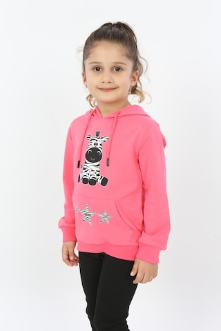 Toontoy Kız Çocuk Yıldızlı Zebra Baskılı Kapüşonlu Sweatshirt Fuşya