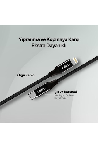 Ttec Type C Apple Uyumlu iPhone 11 12 13 14 Pro Max Lightning Şarj Ve Data Kablosu, Örgü Halat Tipi