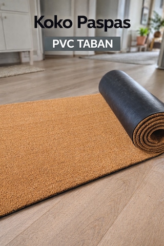 Pvc Tabanlı Kıl Koko Paspas - Kapı Önü Paspası - 35x60 Cm Açık Kahverengi