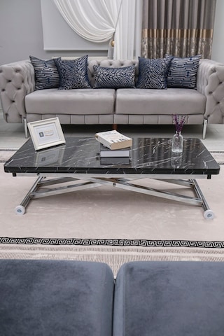 Home Üst Tabla Mdf Siyah Mermer Oval Köşe Alt Krom