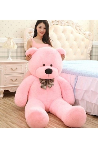 130 Cm Papyonlu Sevimli Büyük Peluş Ayıcık- % 100 Yerli Pembe