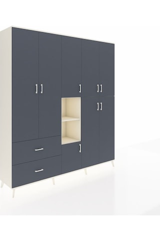 Hyperion Dolap 12 Raflı 2 Çekmeceli Tek Askılı 220x44x243 Aytaşı-antrasit/antrasit Antrasıt/antrasıt