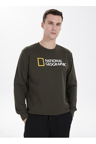 National Geographic N6wm-swt4322 Haki Relaxed Baskılı Erkek Sweatshirt