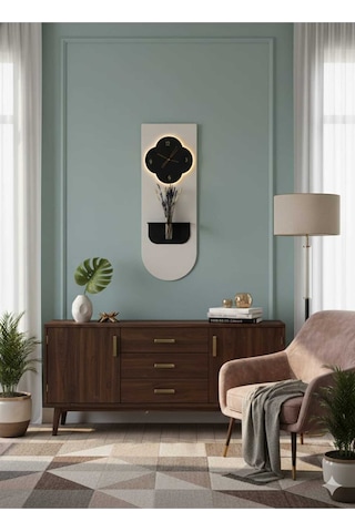 Yonca Ahşap Pilli Ledli İskandinav Tarzı Salon Duvar Saati Modern Çiçeklik 40 X 110 Cm Paris Grisi - Antrasit