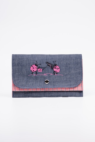 Fabric Craft Bag Kadın Kumaş Cüzdan Nakışlı Mavi - Pembe
