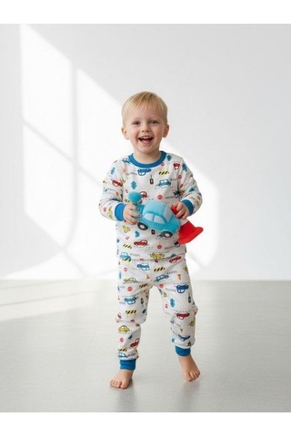Zekids Erkek Çocuk Pamuklu Araba Desenli Pijama Takımı-16838 Renklı