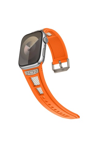 Apple Uyumlu Watch 7 8 9 10 Serisi 45mm Kordon Delikli Metal Süslemeli Desenli Silikon Band 117
