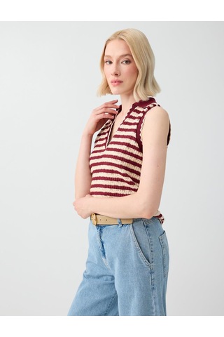 Jimmy Key Jimmy Key Bordo Polo Yaka Kolsuz Pamuklu Bluz 6sw037239562