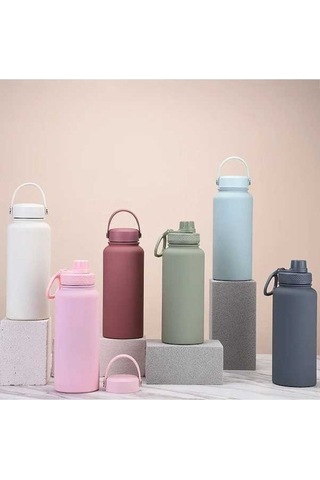 Besthome1 Çift Katmanlı Vakumlu Paslanmaz Çelik 2 Kapaklı Termos Beyaz Taşınabilir Beyaz