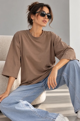 Bb Butik Basic Kadın Oversize Modal Bluz Truvakar Kol Basic Lnc34 Bej