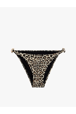 Koton Yanları Aksesuar Detaylı İpli Leopar Desenli Bikini Altı Kahverengi Ekose 6sak00027mm Kahverengi Ekoseli