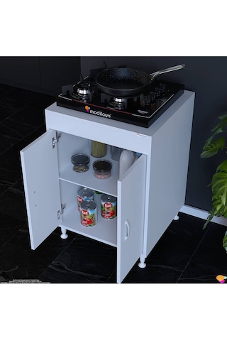Aymen 60 Cm 2 Kapaklı Mutfak Dolabı - Set Üstü Ocak Altı Seyyar Raflı Kiler Modülü Beyaz