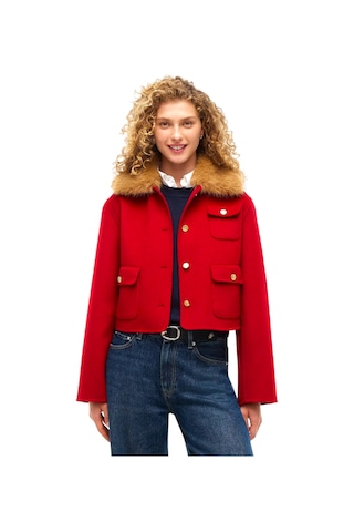 Tommy Hilfiger Df Wool Lady Jacket Wıth Fur Kadın Kırmızı Mont - Ww0ww52914