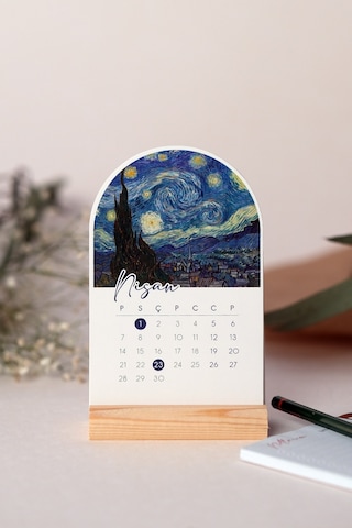 2026 Masa Takvimi - Vincent Van Gogh - Ahşap Ayaklı Stand