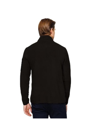 İgs Siyah Erkek Polar Sweatshirt Tam Fermuarlı Dik Yaka Model-10026