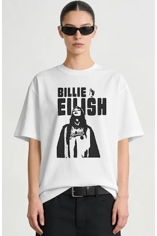 Sevbano Billie Eilish Şarkıcı Baskılı Unisex Oversize Premium Tişört Beyaz