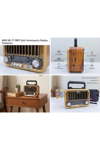 7115bt Nostalji Görünümlü Şarjlı Retro Radyo & Bluetooth Hoparlör Usb/tf Kart Girişli Taşınabilir Müzik Çalar