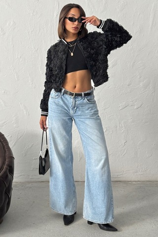 Verymoda Gül Süzüneli Fermuarlı Mont Siyah