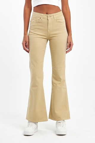 Explode - Kadın Bej Likralı 5 Cep Flare Pantolon-bej Bej