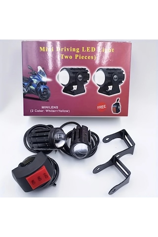 Xuweiwei 2 Adet Işık 1 Adet Anahtarlı Motosiklet Led Aydınlatma Evrensel Mini Dış Aydınlatma Beyaz Sarı Çift Renkli Offroad Araç Led Seti