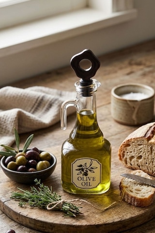 2 Adet Desenli Kulplu Cam Yağlık 275ml, Ergonomik Şık Mutfak Tezgah Üstü Yağlık Sirkelik Sosluk 2 Li Şeffaf