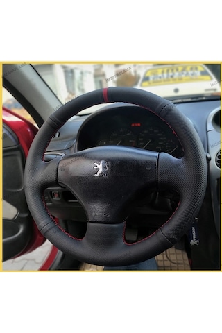 Peugeot 206 Araca Özel Direksiyon Kılıfı Noktalı Düz Kırmızı Dik