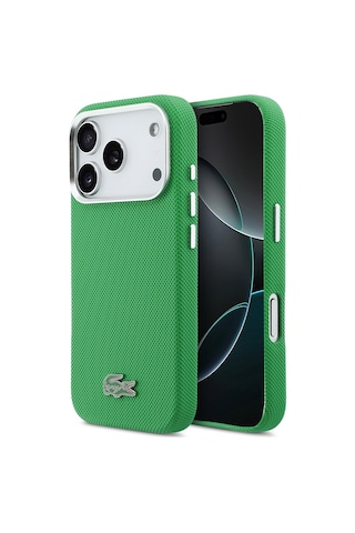 Apple iPhone 17 Pro Kılıf Lacoste Lisanslı M-safe Uyumlu Pvc Pike Desenli İkonik Timsah Logolu Kapak Yeşil