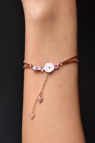 Papatya Silver 925 Ayar Gümüş Rose Kaplama Zincir Sallantılı Beyaz Taşlı Sedef Manolya Çiçeği Bileklik