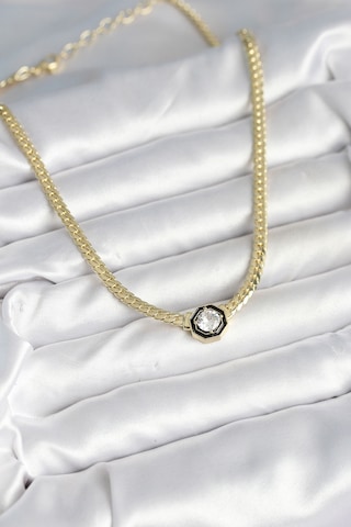 Pirinç Gold Renk Zirkon Taşlı Kadın Kolye Çok Renkli