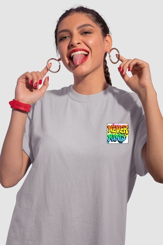Unisex Renkli Graffiti Baskılı Oversize Beyaz T-shirt Antrasit