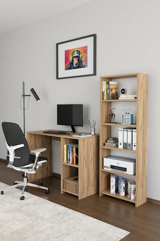 Kitaplıklı Çalışma Masası Bilgisayar Masası Raflı Öğrenci Ofis Masası 5 Raflı Ders Çalışma Masası Atlantik Çam