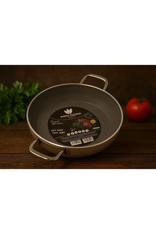 Pan-dora Evinda 22 Cm Kristal Döküm Sahan - Döküm Granit , Yanmaz-yapışmaz , Darbelere Dayanıklı-144 Beyaz - Siyah