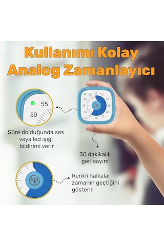 Npo Mutfak,ders,yemek İçin 60dk Analog Alarm Zamanlayıcı,pomodoro Öğrenci Motivasyon Saati Mavi