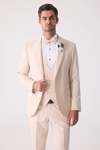 Ysf Erkek Slim Fit Sivri Yaka Yelekli Damatlık Bej