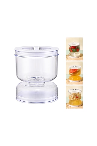 Fosenze Plastik 800ml Gömlek Salatası Kavanozu, Islak-kuru Ayrımı, Forklu, Görünür Kapatma, Mutfak Taze Gıda Saklama Kabı, Beyaz Beyaz