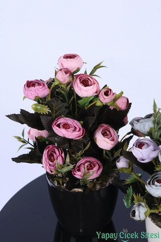 Yapay Çiçek Sitesi Plastik Saksıda Yapay Tomurcuklu Ranunkulus Tanzimi 2'li Set 30 Cm Pembe - Lila