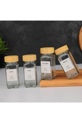 Bambu Kapaklı 12 Adet Cam Baharatlık Seti 120 Ml Bambu